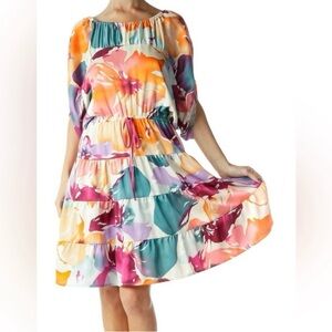 Loft Floral Multicolor Off-Shoulder Dress Size M
